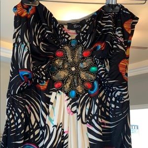 Sky Peacock pattern maxi dress